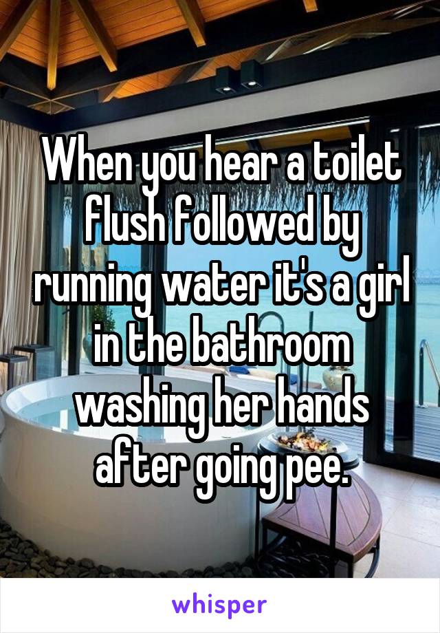 When you hear a toilet flush followed by running water it's a girl in the bathroom washing her hands after going pee.