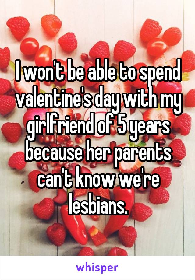 I won't be able to spend valentine's day with my girlfriend of 5 years because her parents can't know we're lesbians.