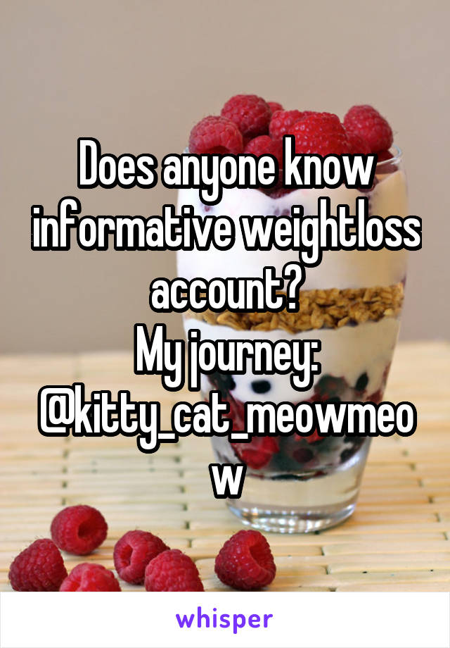 Does anyone know informative weightloss account?
My journey:
@kitty_cat_meowmeow