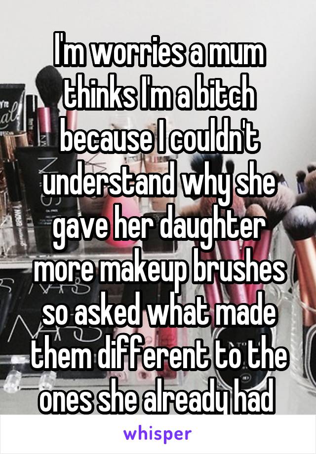 I'm worries a mum thinks I'm a bitch because I couldn't understand why she gave her daughter more makeup brushes so asked what made them different to the ones she already had 