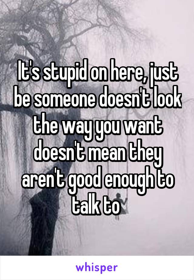 It's stupid on here, just be someone doesn't look the way you want doesn't mean they aren't good enough to talk to 