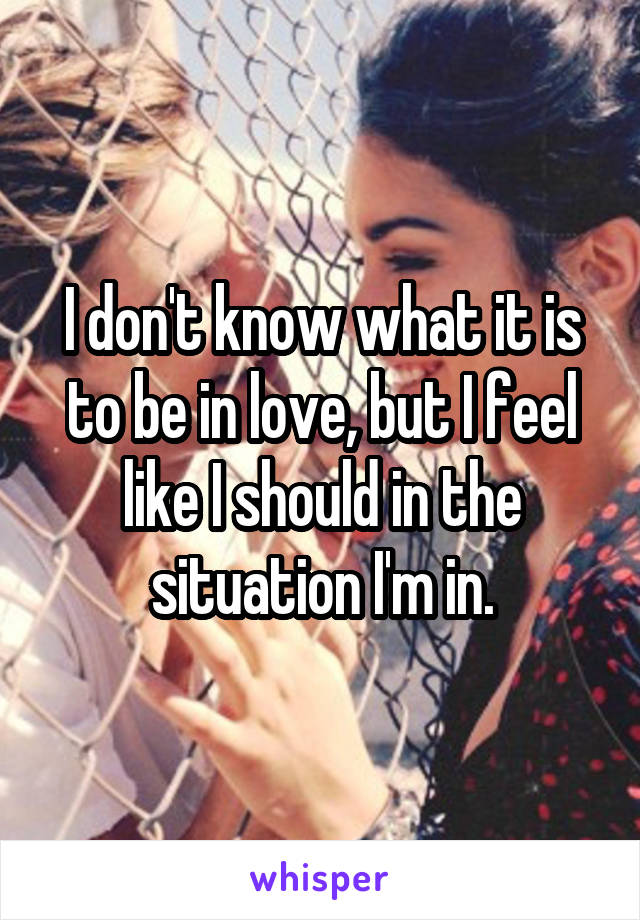 I don't know what it is to be in love, but I feel like I should in the situation I'm in.