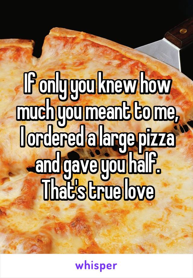 If only you knew how much you meant to me,
I ordered a large pizza and gave you half.
That's true love