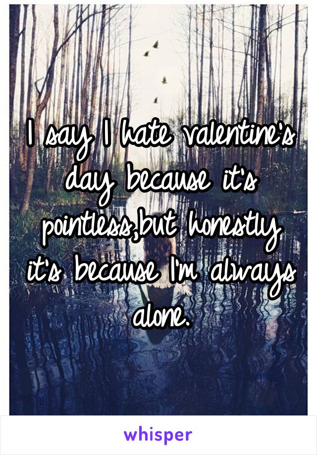I say I hate valentine's day because it's pointless,but honestly it's because I'm always alone.