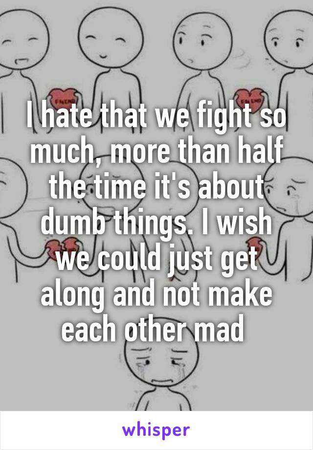 I hate that we fight so much, more than half the time it's about dumb things. I wish we could just get along and not make each other mad 