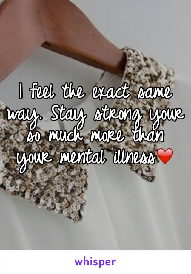 I feel the exact same way. Stay strong your so much more than your mental illness❤️
