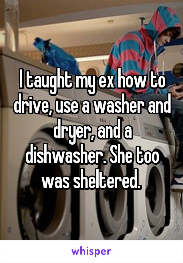 I taught my ex how to drive, use a washer and dryer, and a dishwasher. She too was sheltered. 