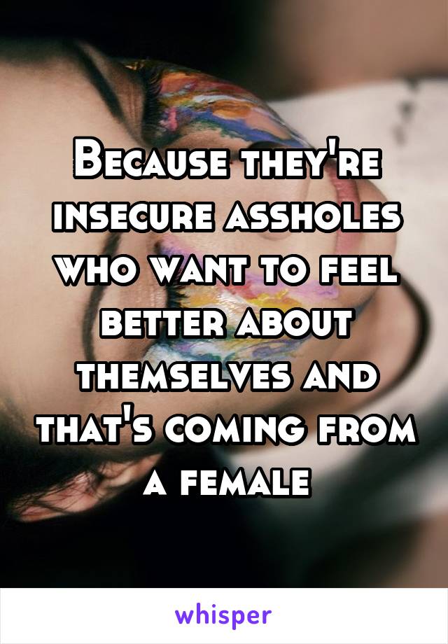 Because they're insecure assholes who want to feel better about themselves and that's coming from a female