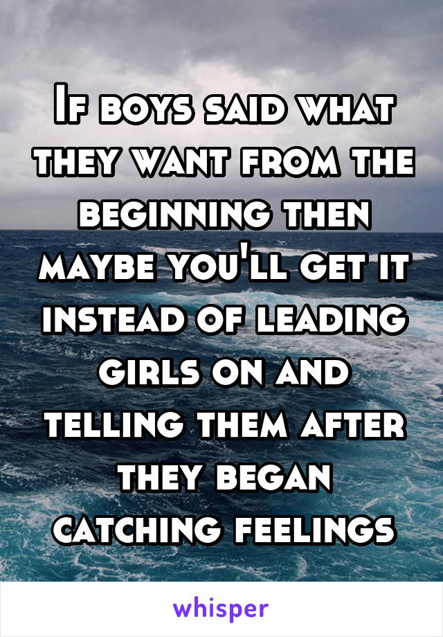If boys said what they want from the beginning then maybe you'll get it instead of leading girls on and telling them after they began catching feelings