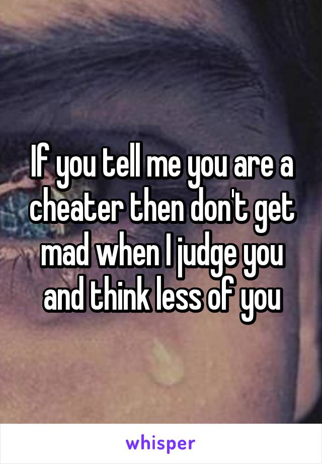 If you tell me you are a cheater then don't get mad when I judge you and think less of you