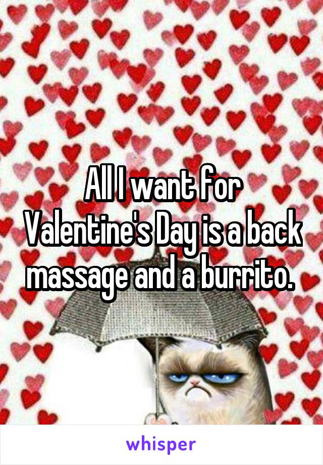 All I want for Valentine's Day is a back massage and a burrito. 