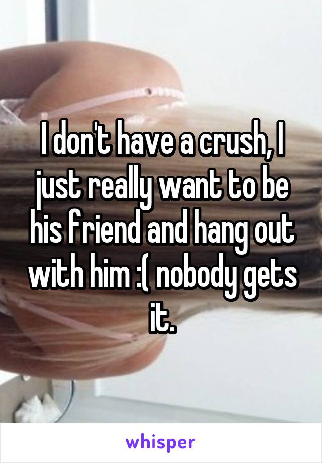 I don't have a crush, I just really want to be his friend and hang out with him :( nobody gets it.