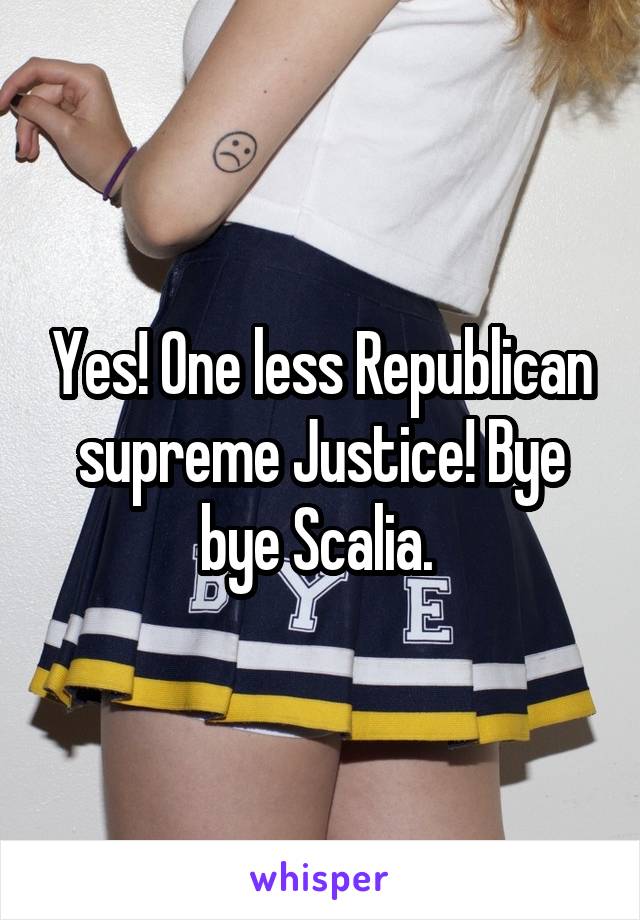 Yes! One less Republican supreme Justice! Bye bye Scalia. 