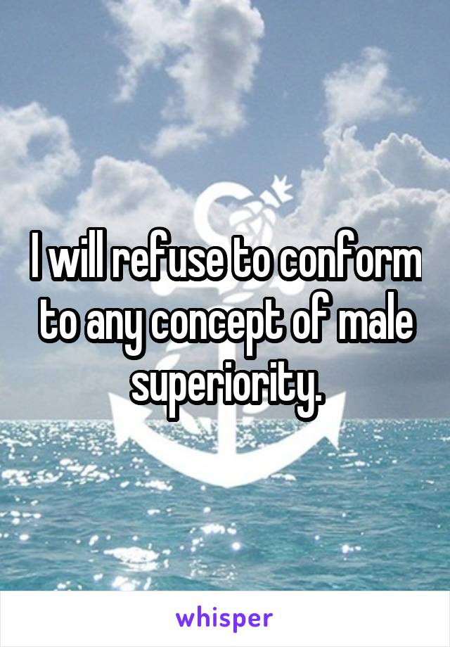 I will refuse to conform to any concept of male superiority.