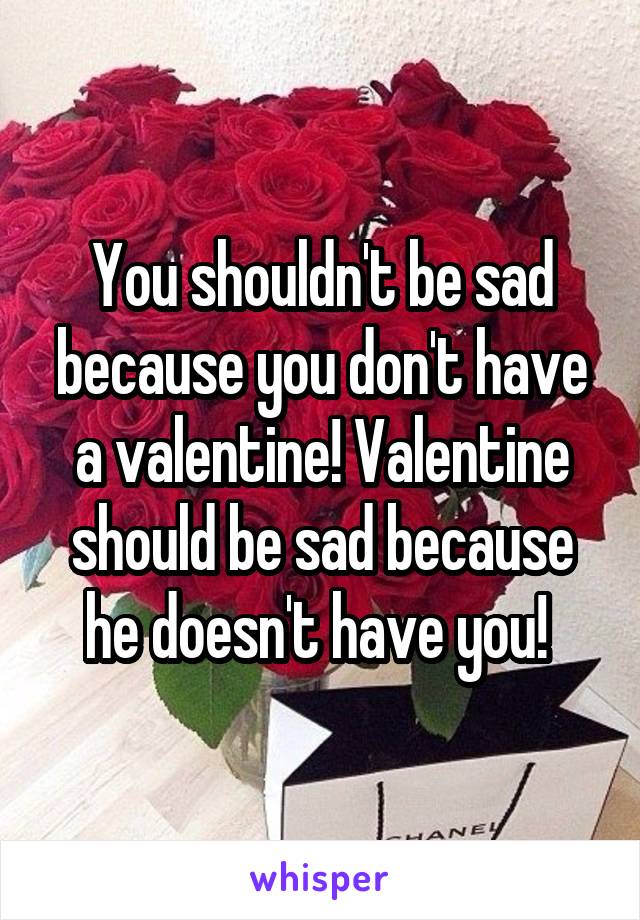 You shouldn't be sad because you don't have a valentine! Valentine should be sad because he doesn't have you! 