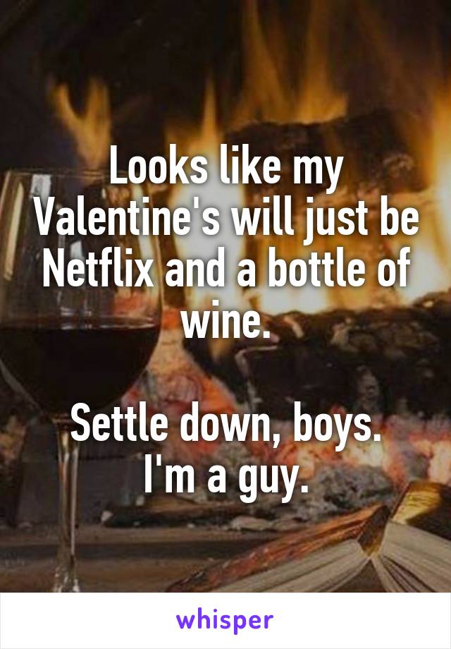 Looks like my Valentine's will just be Netflix and a bottle of wine.

Settle down, boys.
I'm a guy.
