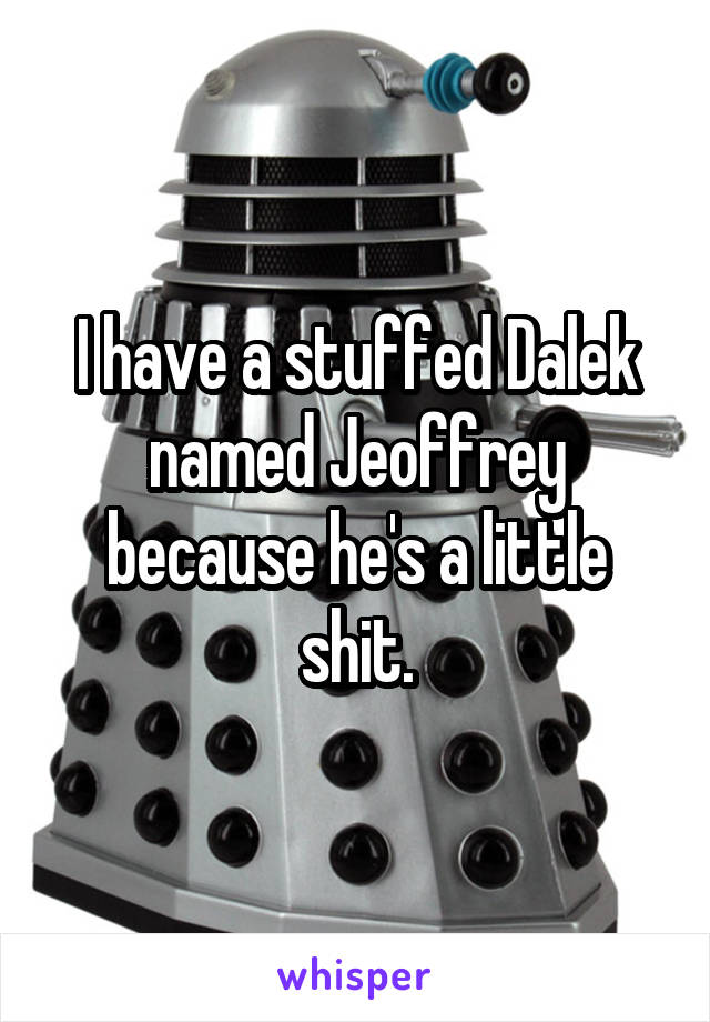 I have a stuffed Dalek named Jeoffrey because he's a little shit.