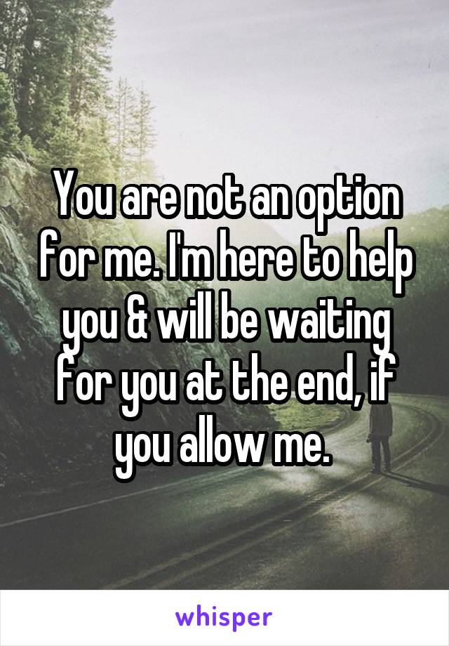 You are not an option for me. I'm here to help you & will be waiting for you at the end, if you allow me. 