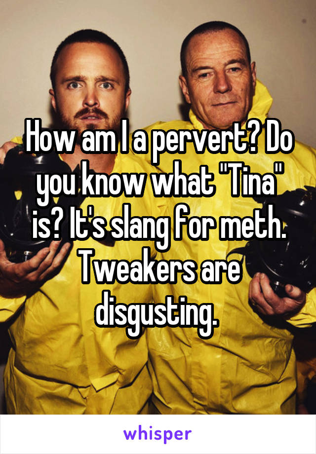 How am I a pervert? Do you know what "Tina" is? It's slang for meth. Tweakers are disgusting. 
