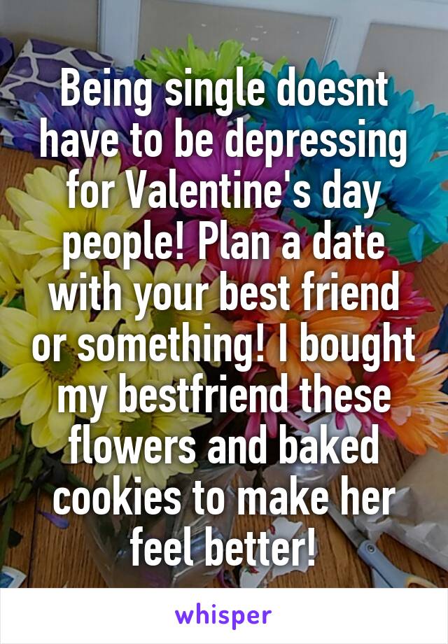 Being single doesnt have to be depressing for Valentine's day people! Plan a date with your best friend or something! I bought my bestfriend these flowers and baked cookies to make her feel better!
