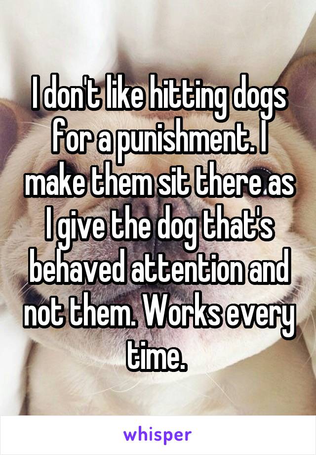 I don't like hitting dogs for a punishment. I make them sit there as I give the dog that's behaved attention and not them. Works every time. 