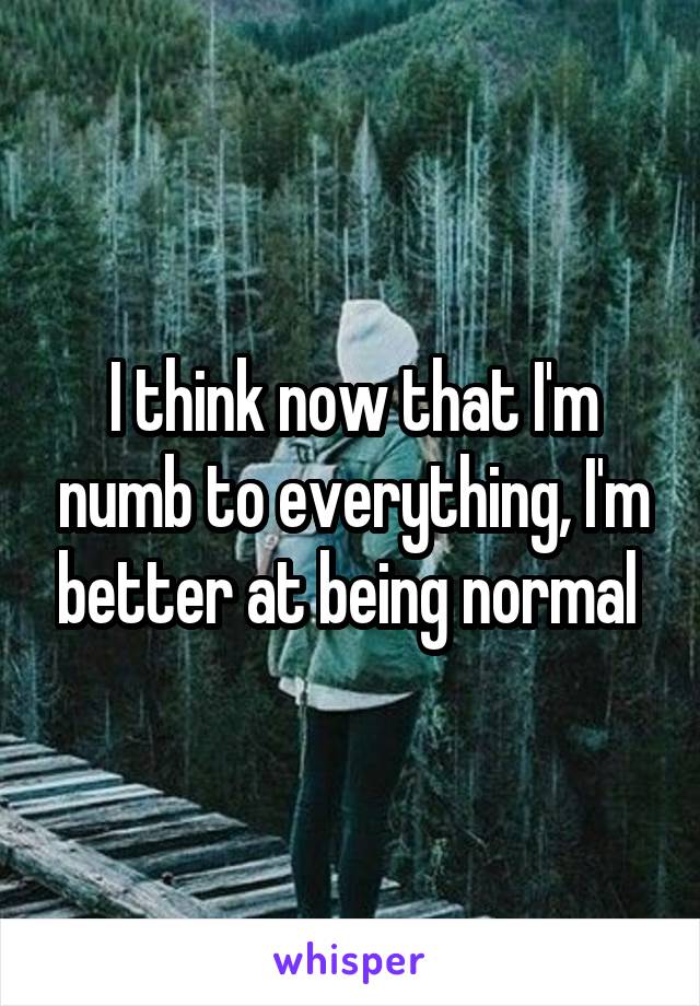 I think now that I'm numb to everything, I'm better at being normal 