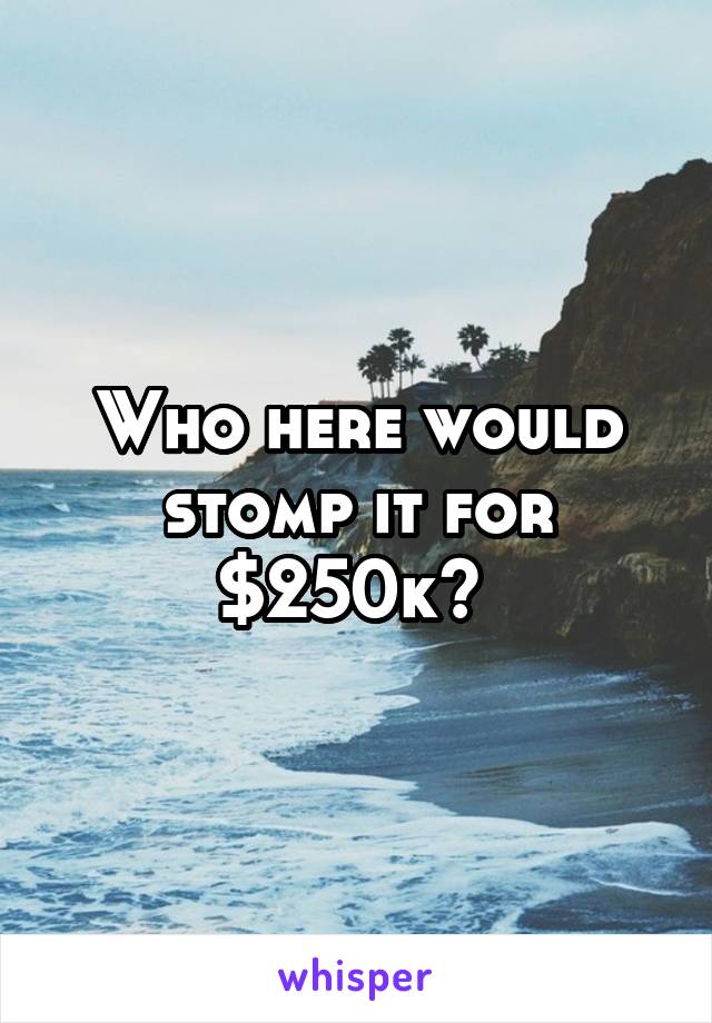 Who here would stomp it for $250k? 