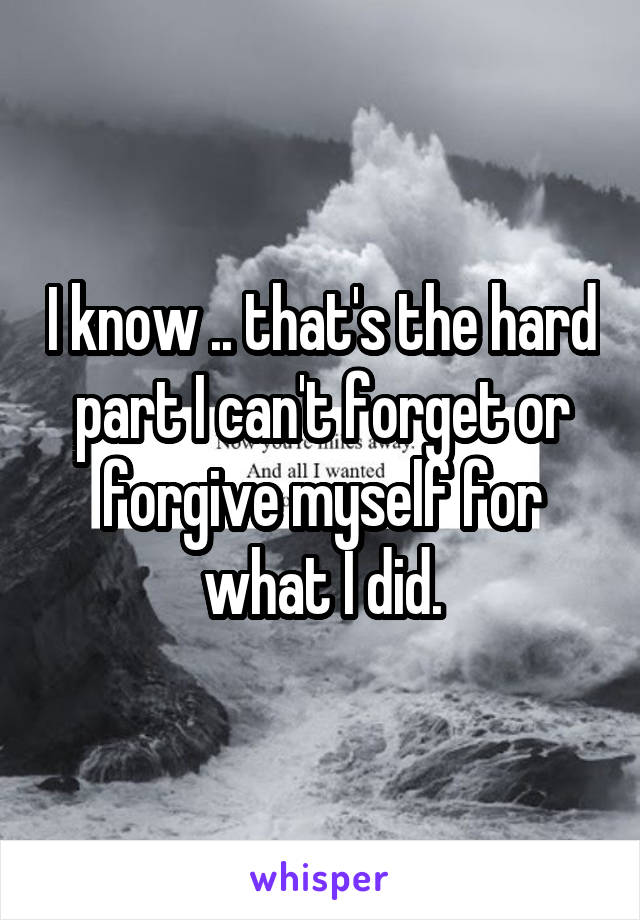 I know .. that's the hard part I can't forget or forgive myself for what I did.