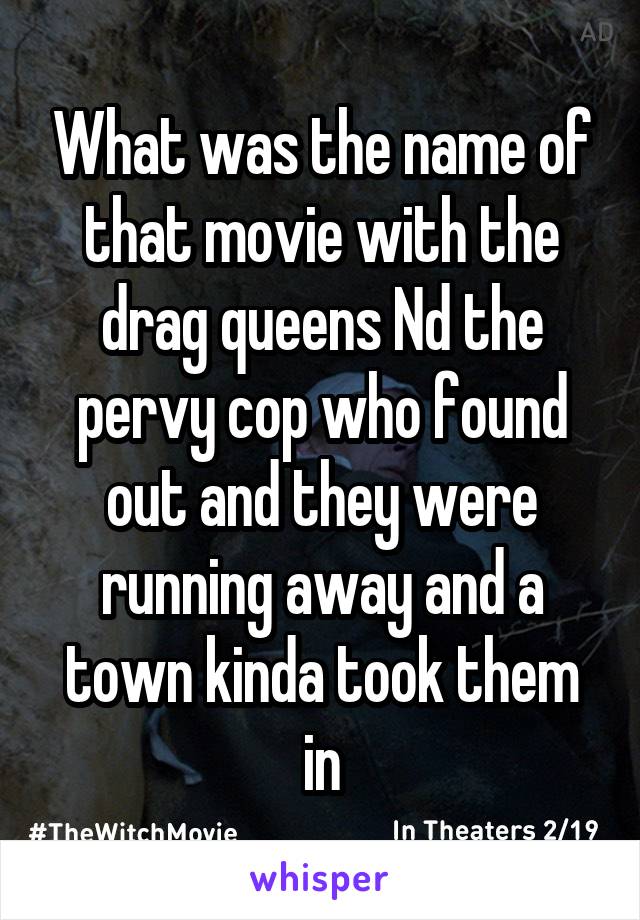 What was the name of that movie with the drag queens Nd the pervy cop who found out and they were running away and a town kinda took them in