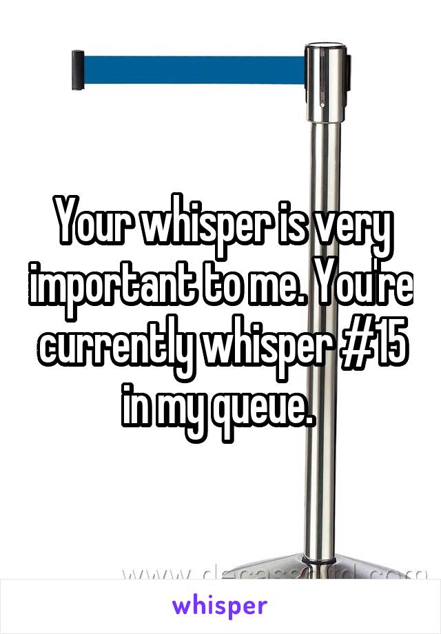 Your whisper is very important to me. You're currently whisper #15 in my queue. 