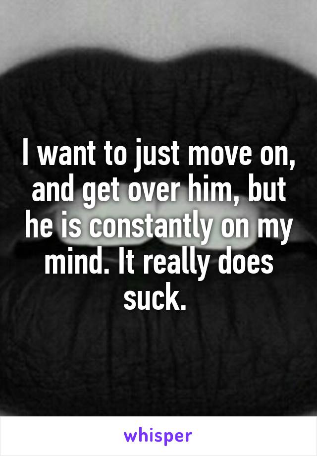 I want to just move on, and get over him, but he is constantly on my mind. It really does suck. 