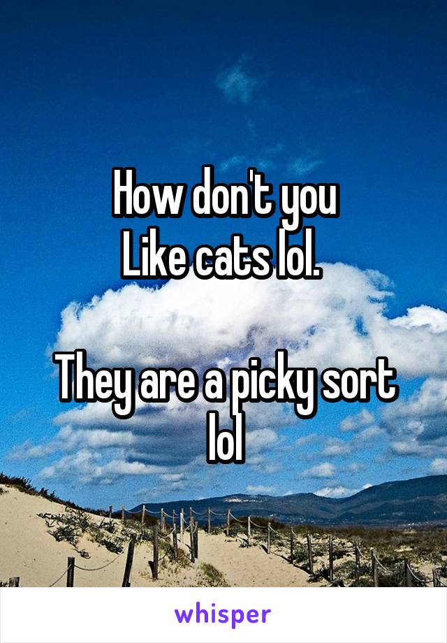 How don't you
Like cats lol. 

They are a picky sort lol