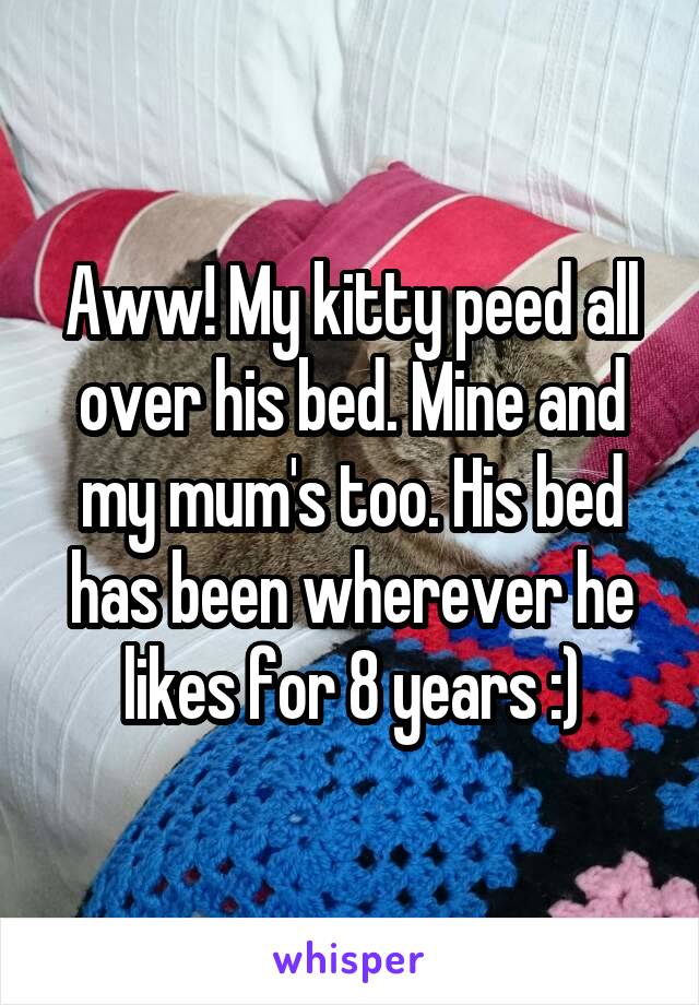 Aww! My kitty peed all over his bed. Mine and my mum's too. His bed has been wherever he likes for 8 years :)