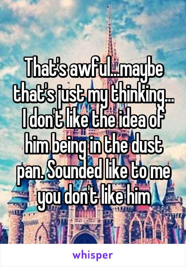 That's awful...maybe that's just my thinking... I don't like the idea of him being in the dust pan. Sounded like to me you don't like him