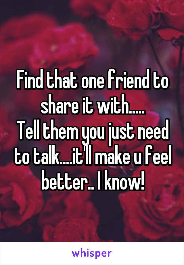 Find that one friend to share it with.....
Tell them you just need to talk....it'll make u feel better.. I know!
