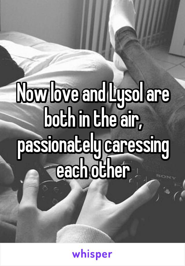Now love and Lysol are both in the air, passionately caressing each other