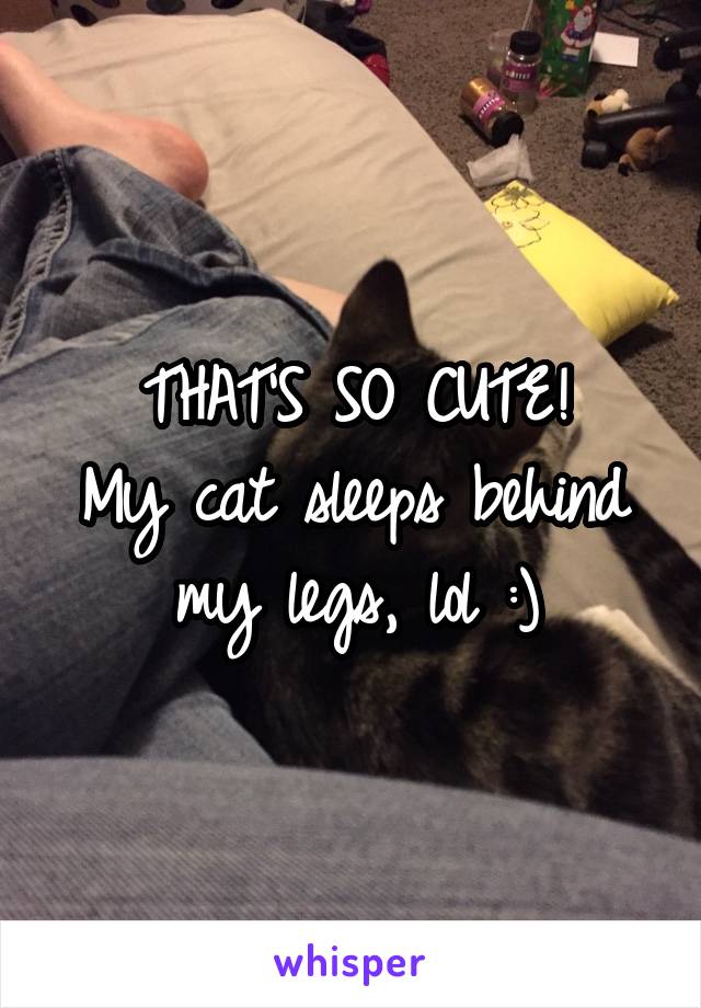 THAT'S SO CUTE!
My cat sleeps behind my legs, lol :)