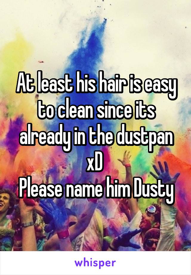 At least his hair is easy to clean since its already in the dustpan xD 
Please name him Dusty