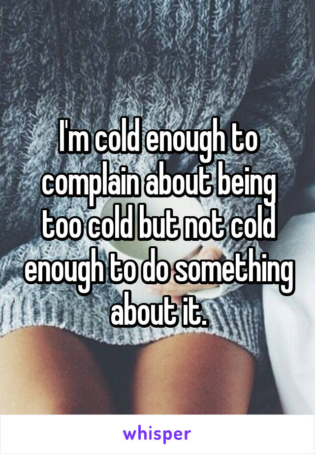 I'm cold enough to complain about being too cold but not cold enough to do something about it.
