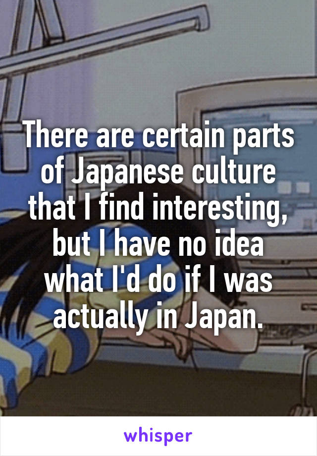 There are certain parts of Japanese culture that I find interesting, but I have no idea what I'd do if I was actually in Japan.
