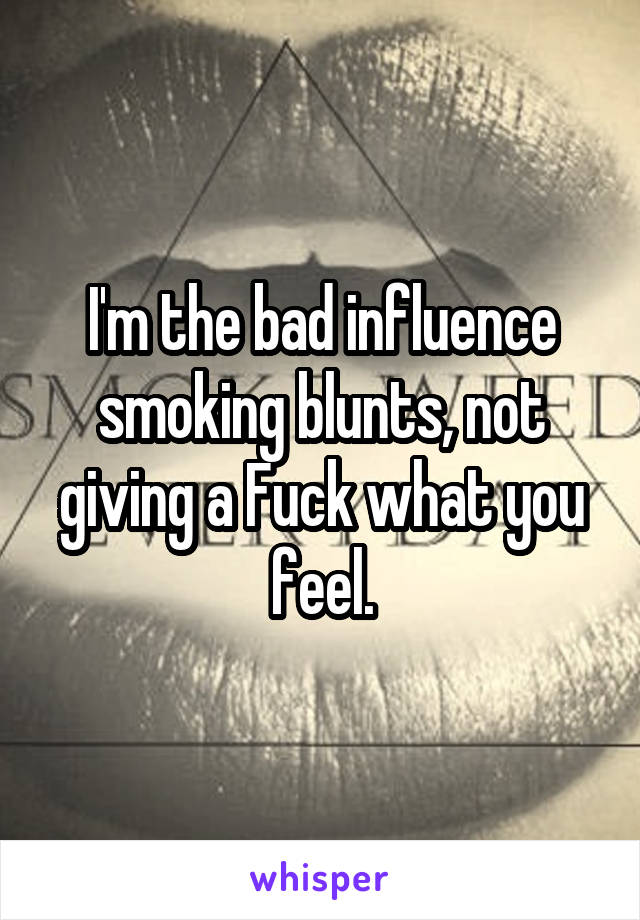 I'm the bad influence smoking blunts, not giving a Fuck what you feel.