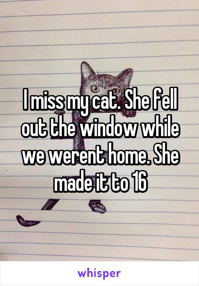I miss my cat. She fell out the window while we werent home. She made it to 16