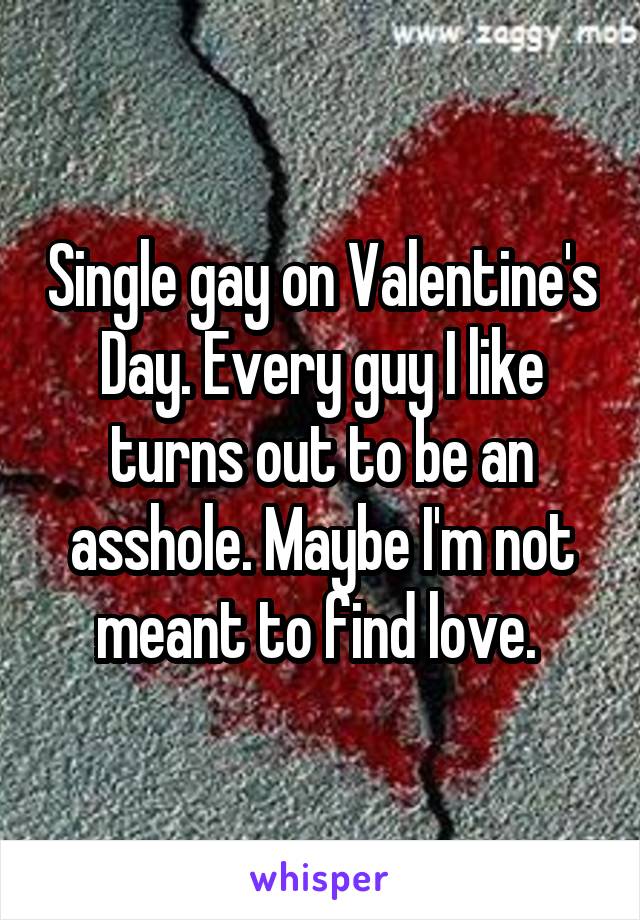 Single gay on Valentine's Day. Every guy I like turns out to be an asshole. Maybe I'm not meant to find love. 