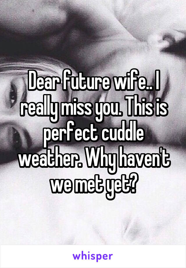 Dear future wife.. I really miss you. This is perfect cuddle weather. Why haven't we met yet?
