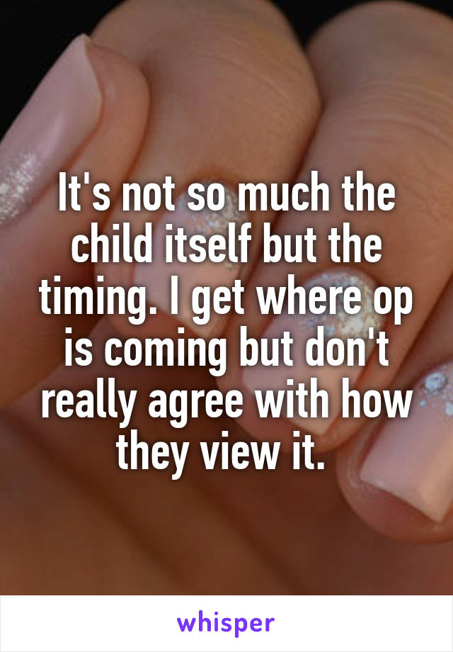 It's not so much the child itself but the timing. I get where op is coming but don't really agree with how they view it. 