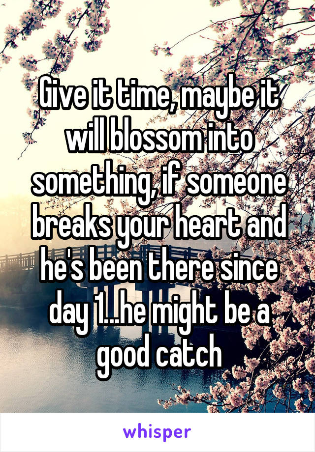 Give it time, maybe it will blossom into something, if someone breaks your heart and he's been there since day 1...he might be a good catch
