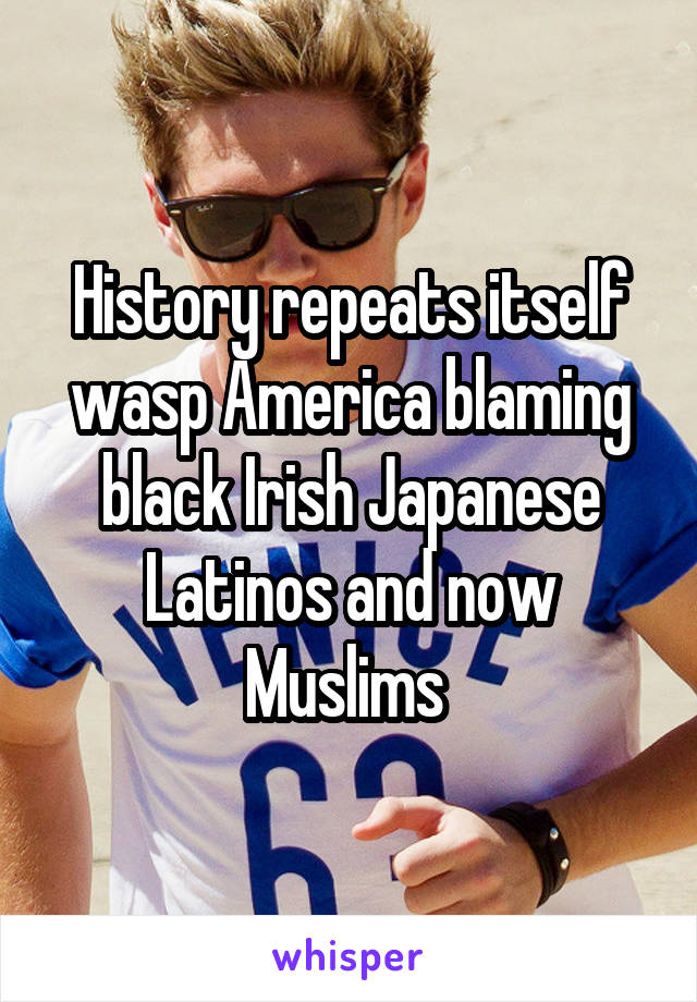 History repeats itself wasp America blaming black Irish Japanese Latinos and now Muslims 