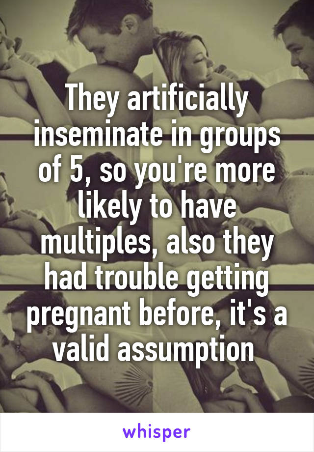 They artificially inseminate in groups of 5, so you're more likely to have multiples, also they had trouble getting pregnant before, it's a valid assumption 