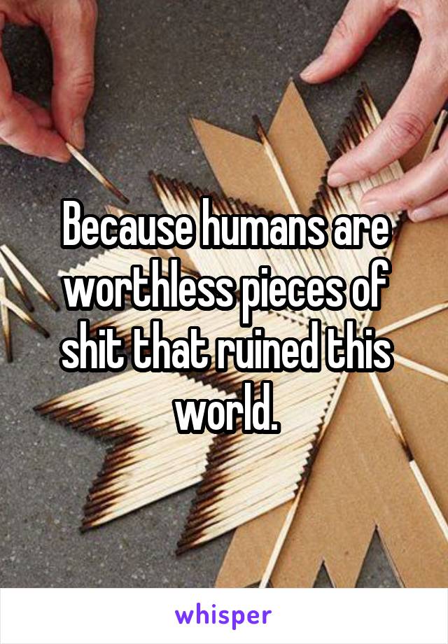 Because humans are worthless pieces of shit that ruined this world.