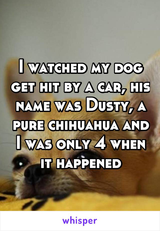 I watched my dog get hit by a car, his name was Dusty, a pure chihuahua and I was only 4 when it happened